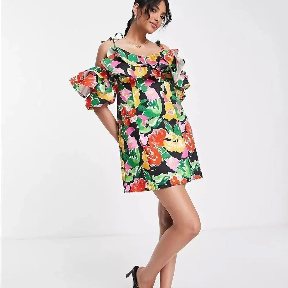 Topshop Ruffle Cotton Blend Dress